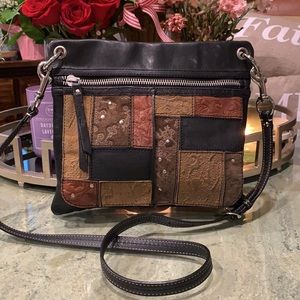 FOSSIL  Black Leather Crossbody Patchwork Bag